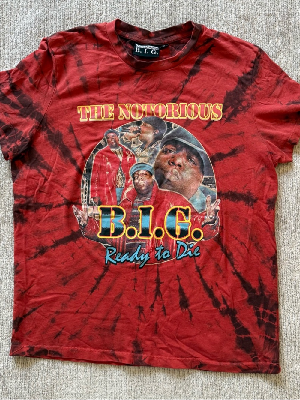 Notorious B.I.G. Ready To Die Tie Dye Graphic T‎ Shirt XS Red Black